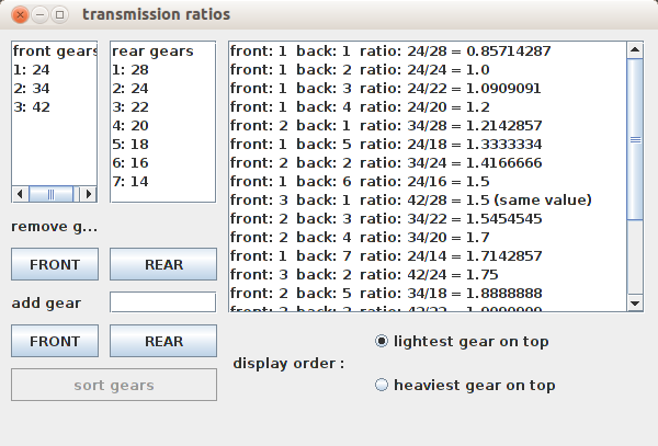 screenshot of bicycle gear calculator